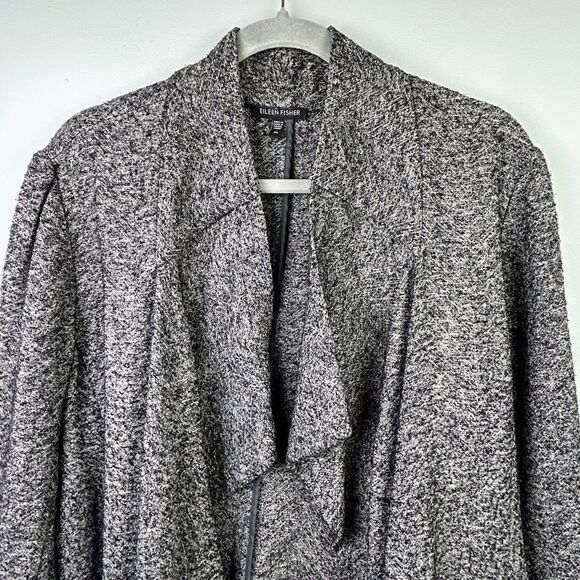 Eileen Fisher Waterfall Cardigan Knit Open Front Drape Jacket HerIngbone Gray XL - Picture 2 of 12